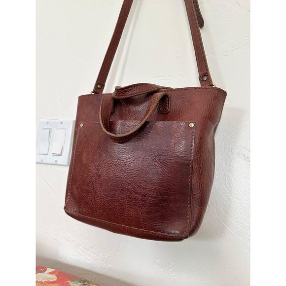 Soft Portland Leather Goods mini crossbody tote purse nutmeg pebble grain - Picture 4 of 10